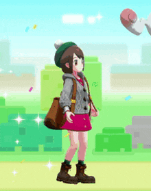 a girl with a backpack is walking in a video game .