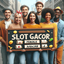 a group of people holding up a sign that says slot gacor