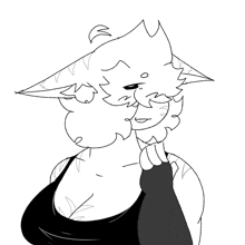 a black and white drawing of a cat with a huge breast