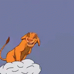 Simba from Lion King jumping from cloud to cloud