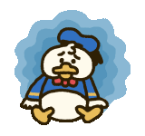 a cartoon of donald duck sitting on the ground with a sad look on his face .