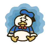 a cartoon of donald duck sitting on the ground with a sad look on his face .
