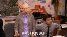 a man and a woman standing next to each other with the words that 's a dope bolo