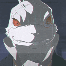 a cartoon drawing of a rabbit with a mask on