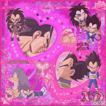 a collage of dragon ball z characters with the words scene queen on the bottom