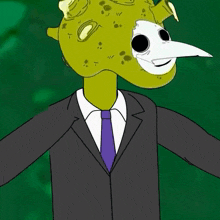 a cartoon character is wearing a suit and tie and has a mask on his face