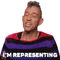 a man in a striped sweater is saying i 'm representing