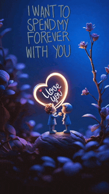 a couple kissing with a heart that says i love you on it