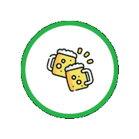 a green circle with two beer mugs in it