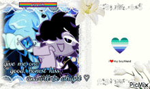 a picture of a cartoon character with the words give me one good honest kiss and i 'll be alright on it