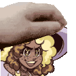 a cartoon character with a hat on her head is smiling .