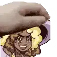 a cartoon character with a hat on her head is smiling .