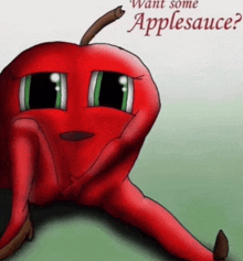 a drawing of an apple with the words " want some applesauce " on the bottom