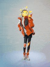 a cartoon character with a yellow sun on his head