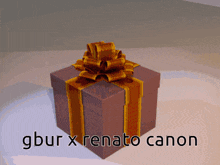 a gift box with a bow and the words gbur x renato canon on it