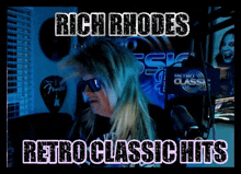 a poster for rich rhodes retro classic hits with a picture of a man in front of a microphone