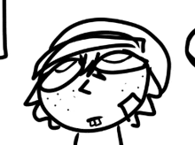 a black and white drawing of a cartoon character wearing glasses