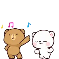 a brown teddy bear and a white teddy bear dancing together