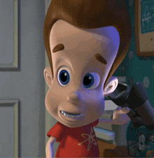 jimmy neutron from the simpsons is holding a flashlight in his right hand