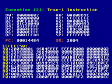 a computer screen shows the exception $ 21 trap- 1 instruction