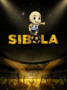 a cartoon of a boy playing soccer with the word sibola above him