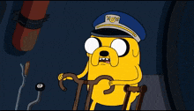 a cartoon character wearing a captain 's hat
