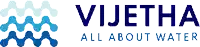 a logo for vijetha all about water with a blue and white design