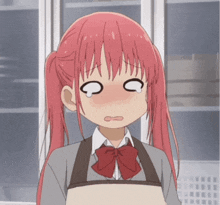 a girl with red hair has her eyes closed and her mouth open