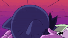 a close up of a cartoon character with cn written on the bottom