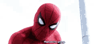a close up of a person in a spiderman costume talking to someone .