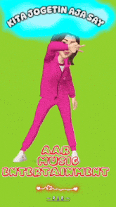 an advertisement for aar music entertainment shows a girl in a pink outfit