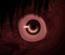 a close up of a person 's eye with a black hole in the middle