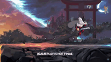a screenshot of a video game with the words gameplay is not final