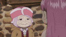 a cartoon drawing of a woman with a pink hat