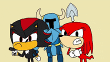 a drawing of shadow knuckles and a knight with a shovel