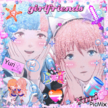 a picture of two anime girls with the words girlfriends written on the bottom