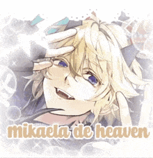 a picture of a vampire with the words mikaela de heaven written below him