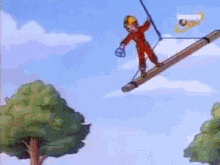 a cartoon character is walking across a rope