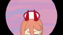 a drawing of a girl with horns and red eyes