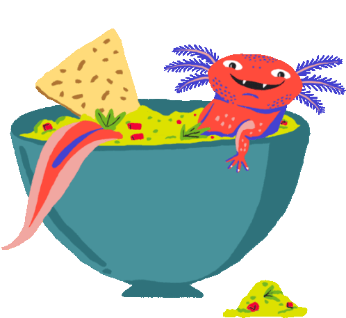 álvaro In Bowl Of Guacamole Sticker - álvaro El Axolotl Salamander Soup Stickers