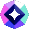a purple , blue , and pink circle with a diamond in the middle .