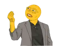 a cartoon character with a yellow face and a grey jacket