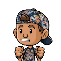a cartoon of a boy wearing a floral hat and a floral shirt