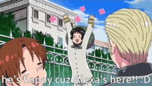 a cartoon character says he 's happy cuz alexa 's here d