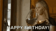 wine drinking girl happy birthday