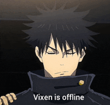 a cartoon of a man with the words vixen is offline below him