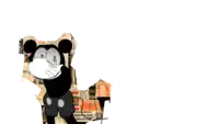 a mickey mouse wearing a mask is surrounded by newspaper headlines