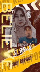 a poster with a woman in a hijab and a man wearing a shirt that says error strong story repost