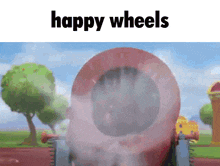a cartoon scene with the words happy wheels on the top