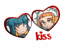 a couple of hearts with the word kiss on the bottom right